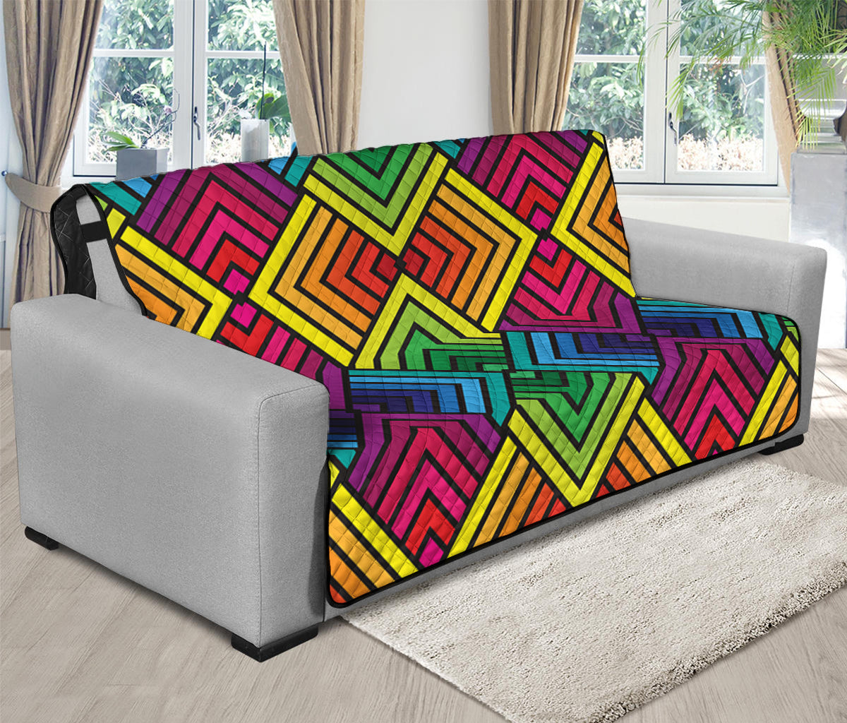 Geometric Rainbow Pattern Print Futon Protector