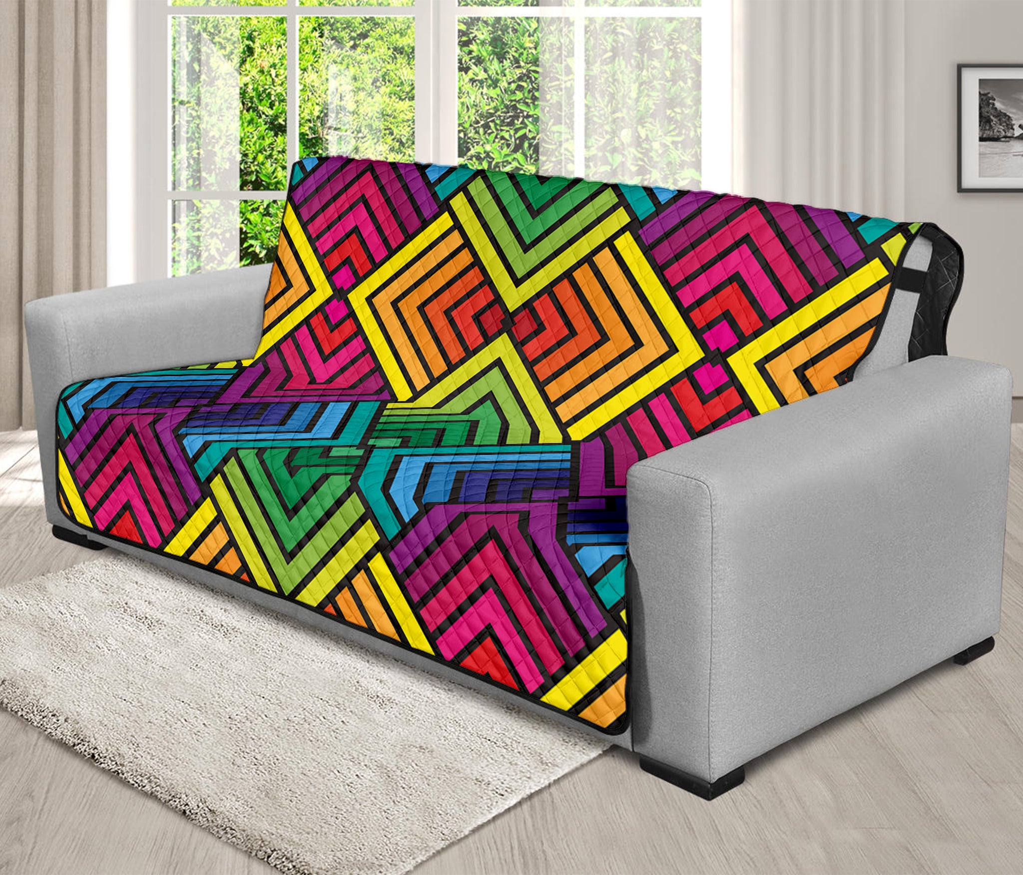 Geometric Rainbow Pattern Print Futon Protector