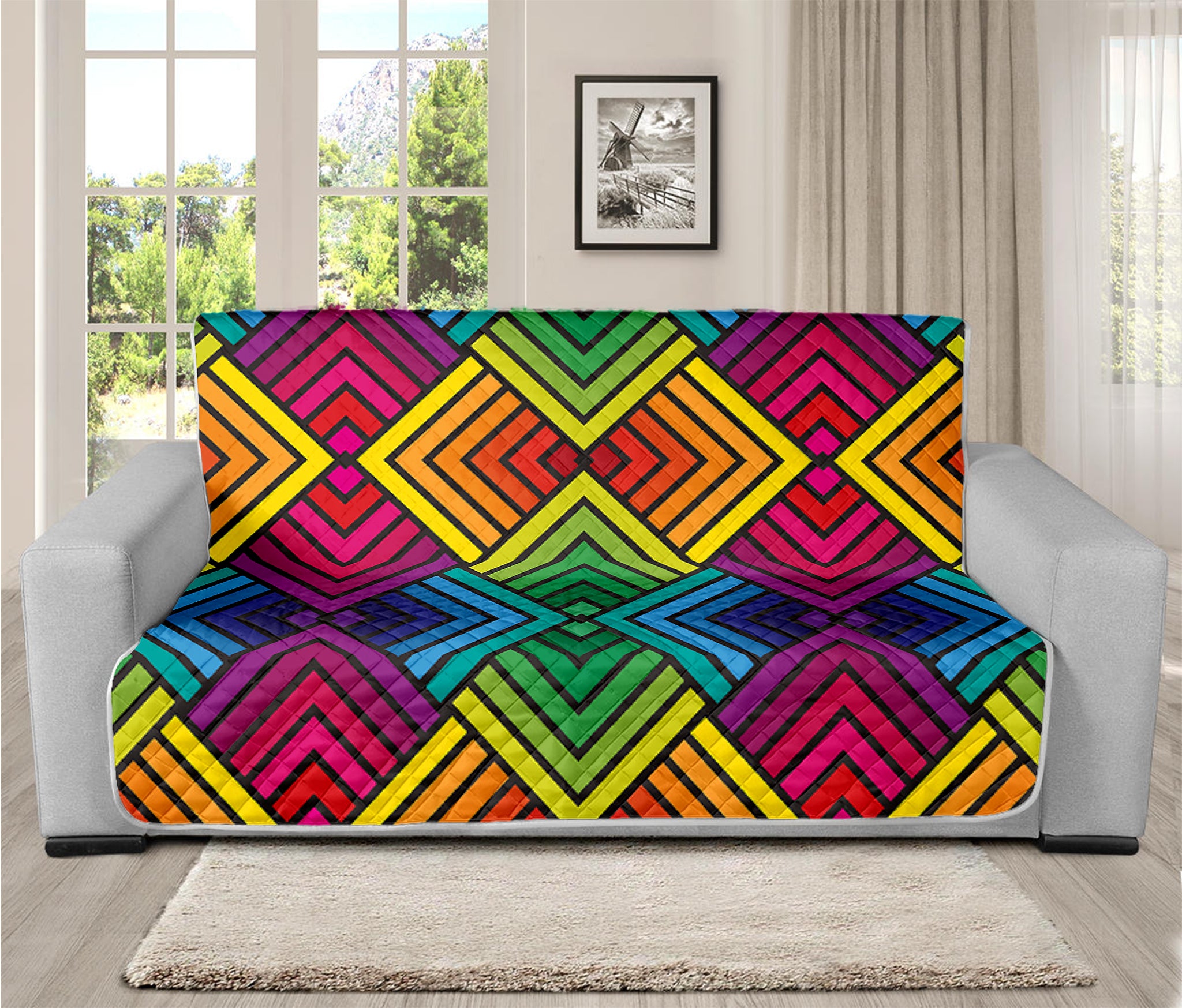 Geometric Rainbow Pattern Print Futon Protector