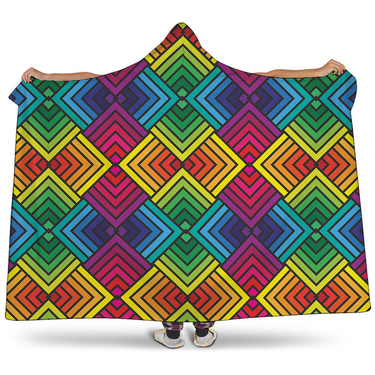 Geometric Rainbow Pattern Print Hooded Blanket