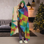 Geometric Rainbow Pattern Print Hooded Blanket