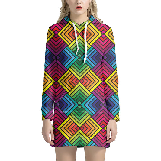 Geometric Rainbow Pattern Print Hoodie Dress