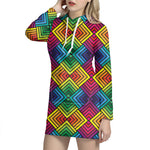Geometric Rainbow Pattern Print Hoodie Dress