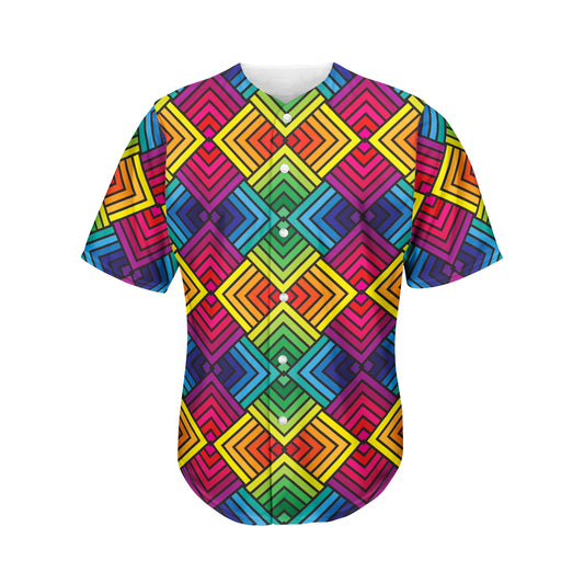 Geometric Rainbow Pattern Print Men's Baseball Jersey
