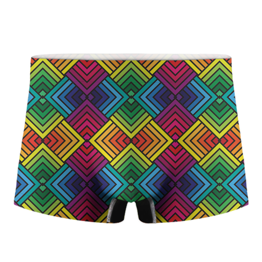 Geometric Rainbow Pattern Print Men's Boxer Briefs