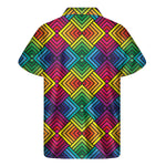 Geometric Rainbow Pattern Print Men's Short Sleeve Shirt