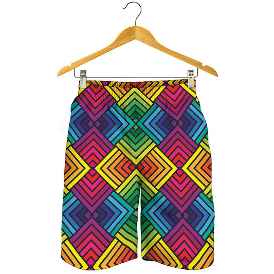 Geometric Rainbow Pattern Print Men's Shorts