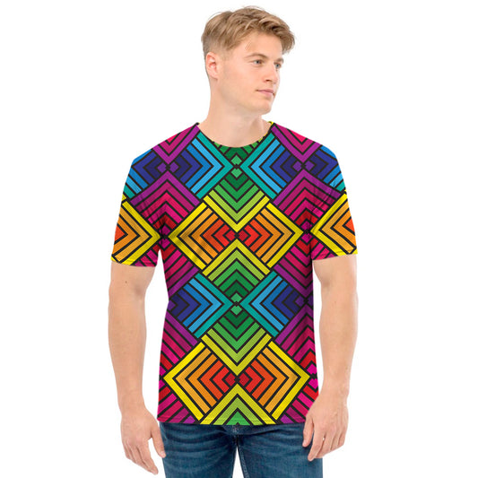 Geometric Rainbow Pattern Print Men's T-Shirt