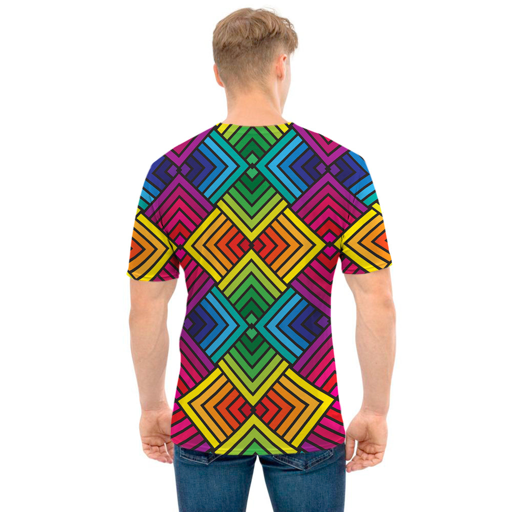 Geometric Rainbow Pattern Print Men's T-Shirt