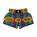 Geometric Rainbow Pattern Print Muay Thai Boxing Shorts