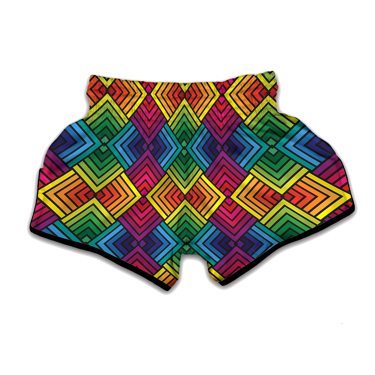 Geometric Rainbow Pattern Print Muay Thai Boxing Shorts