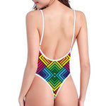 Geometric Rainbow Pattern Print One Piece High Cut Swimsuit