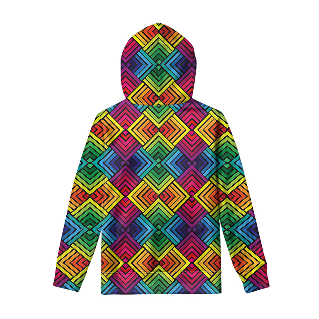 Geometric Rainbow Pattern Print Pullover Hoodie