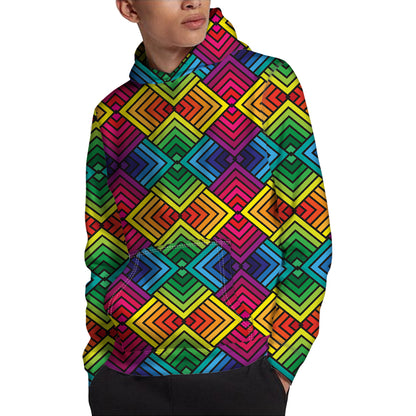 Geometric Rainbow Pattern Print Pullover Hoodie