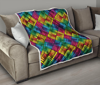 Geometric Rainbow Pattern Print Quilt