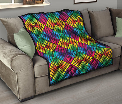 Geometric Rainbow Pattern Print Quilt