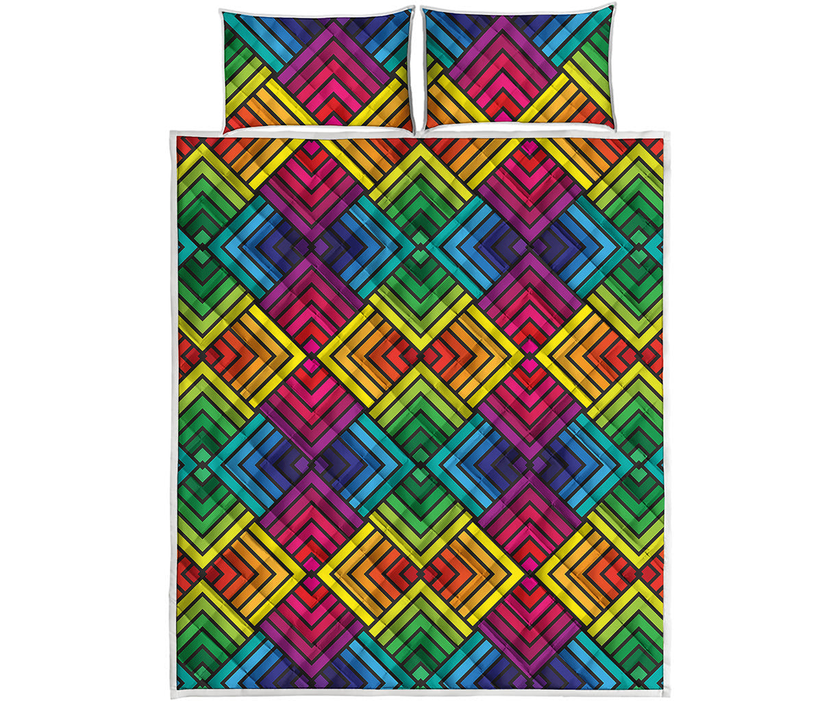 Geometric Rainbow Pattern Print Quilt Bed Set