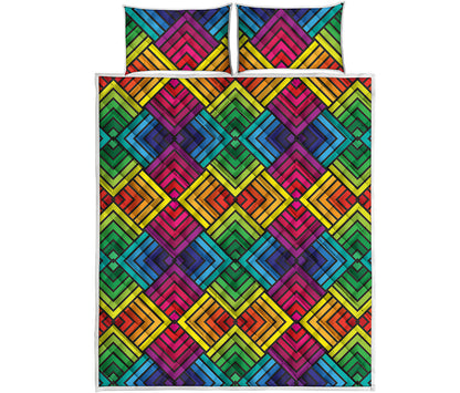 Geometric Rainbow Pattern Print Quilt Bed Set
