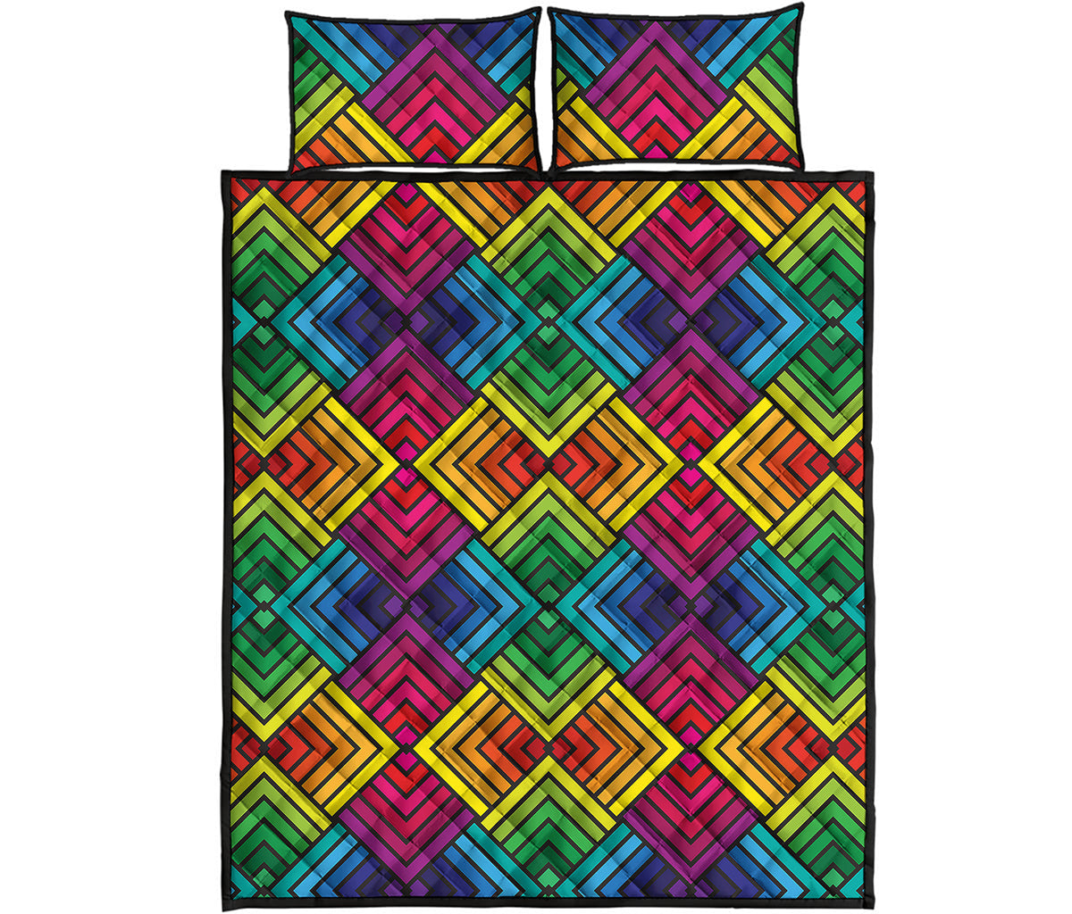 Geometric Rainbow Pattern Print Quilt Bed Set