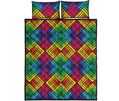 Geometric Rainbow Pattern Print Quilt Bed Set