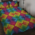 Geometric Rainbow Pattern Print Quilt Bed Set