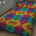 Geometric Rainbow Pattern Print Quilt Bed Set