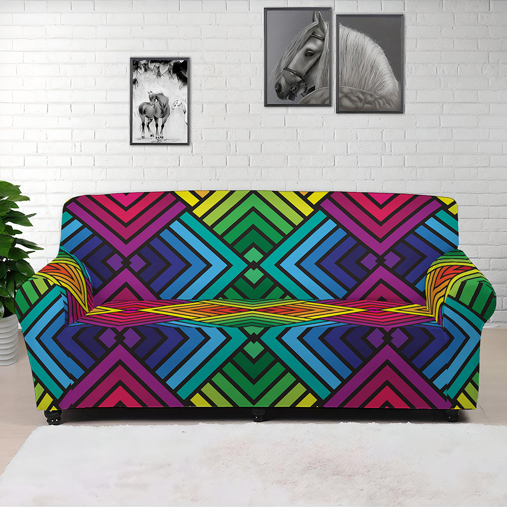 Geometric Rainbow Pattern Print Sofa Cover