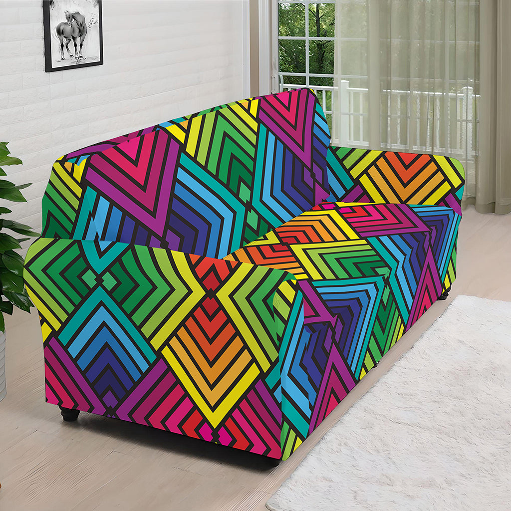 Geometric Rainbow Pattern Print Sofa Cover