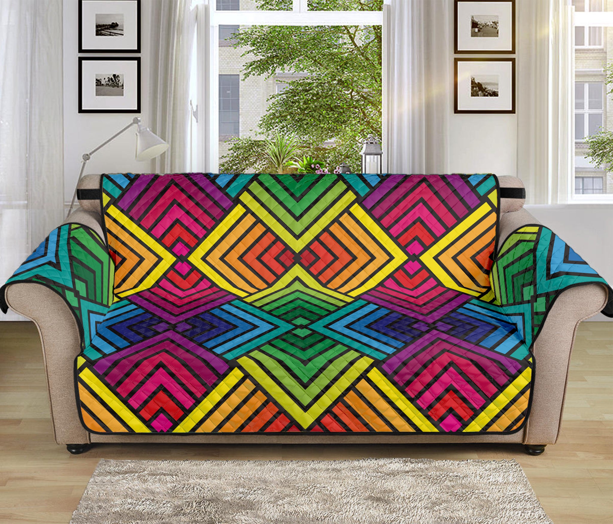 Geometric Rainbow Pattern Print Sofa Protector