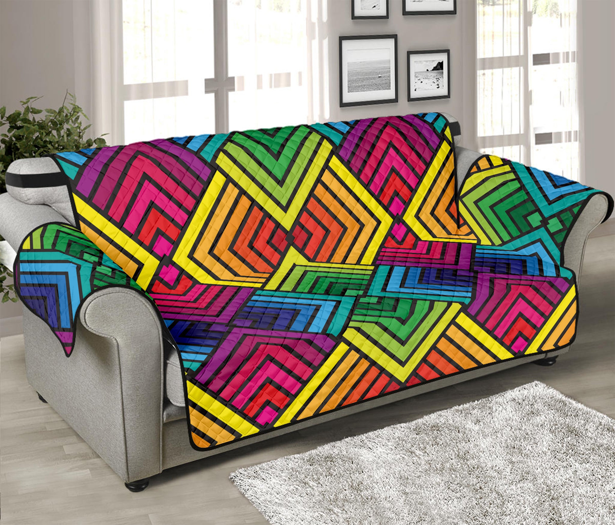 Geometric Rainbow Pattern Print Sofa Protector