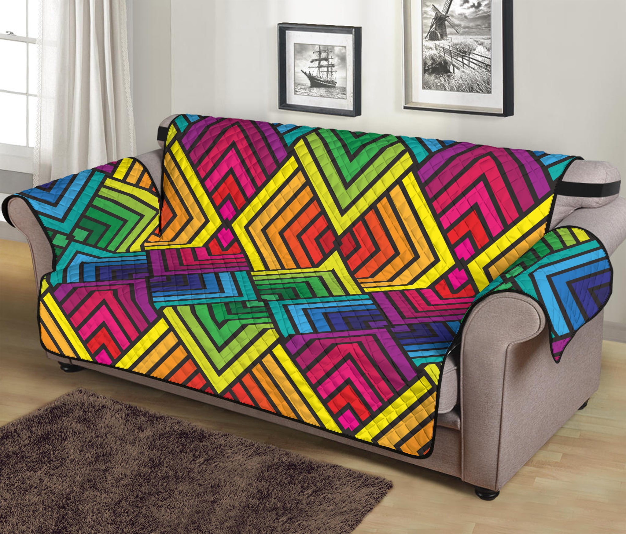 Geometric Rainbow Pattern Print Sofa Protector