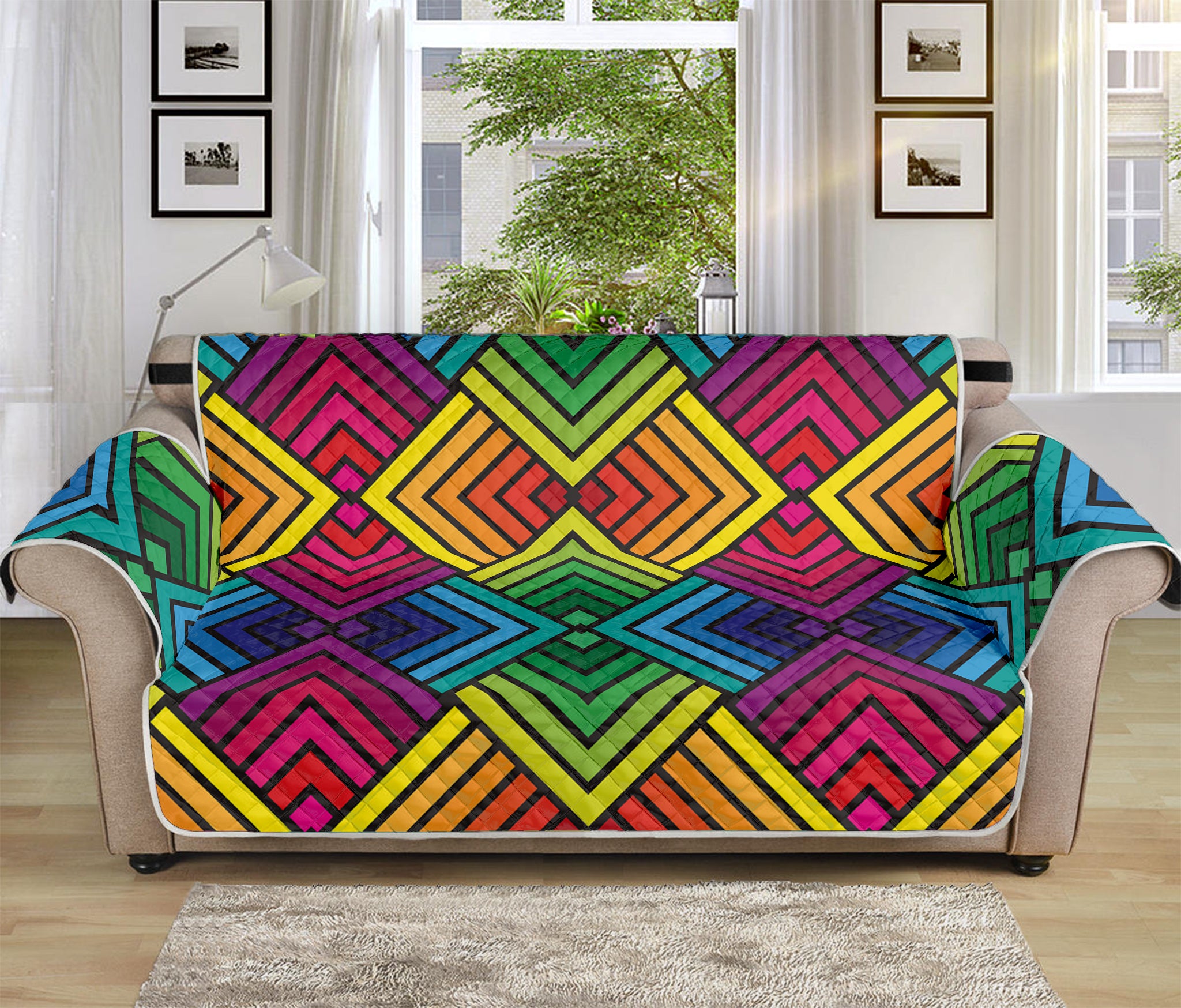 Geometric Rainbow Pattern Print Sofa Protector