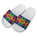 Geometric Rainbow Pattern Print White Slide Sandals