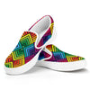 Geometric Rainbow Pattern Print White Slip On Shoes