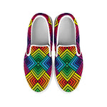 Geometric Rainbow Pattern Print White Slip On Shoes