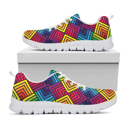 Geometric Rainbow Pattern Print White Sneakers