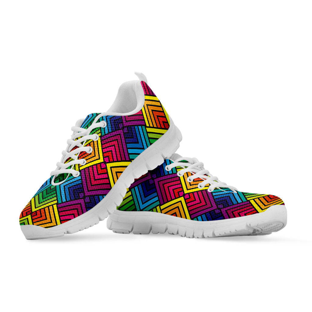 Geometric Rainbow Pattern Print White Sneakers