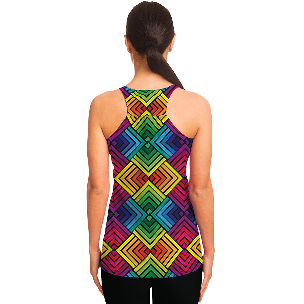 Geometric Rainbow Pattern Print Women's Racerback Tank Top