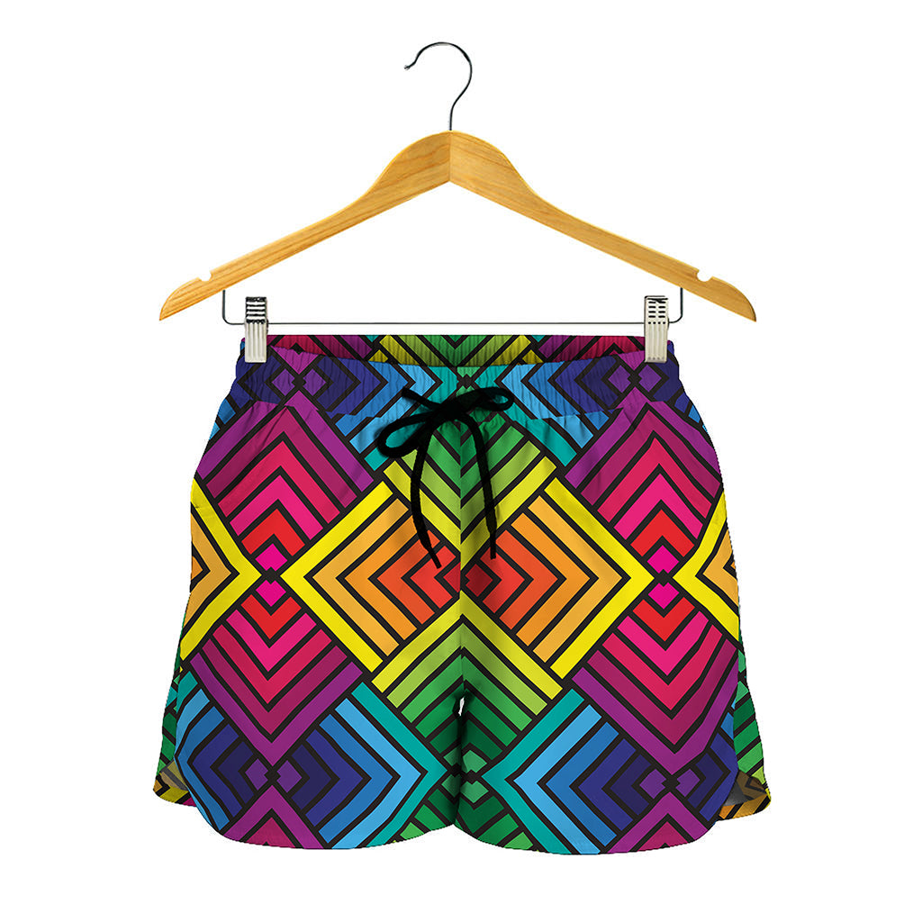 Geometric Rainbow Pattern Print Women's Shorts