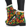 Geometric Reggae Pattern Print Faux Fur Leather Boots