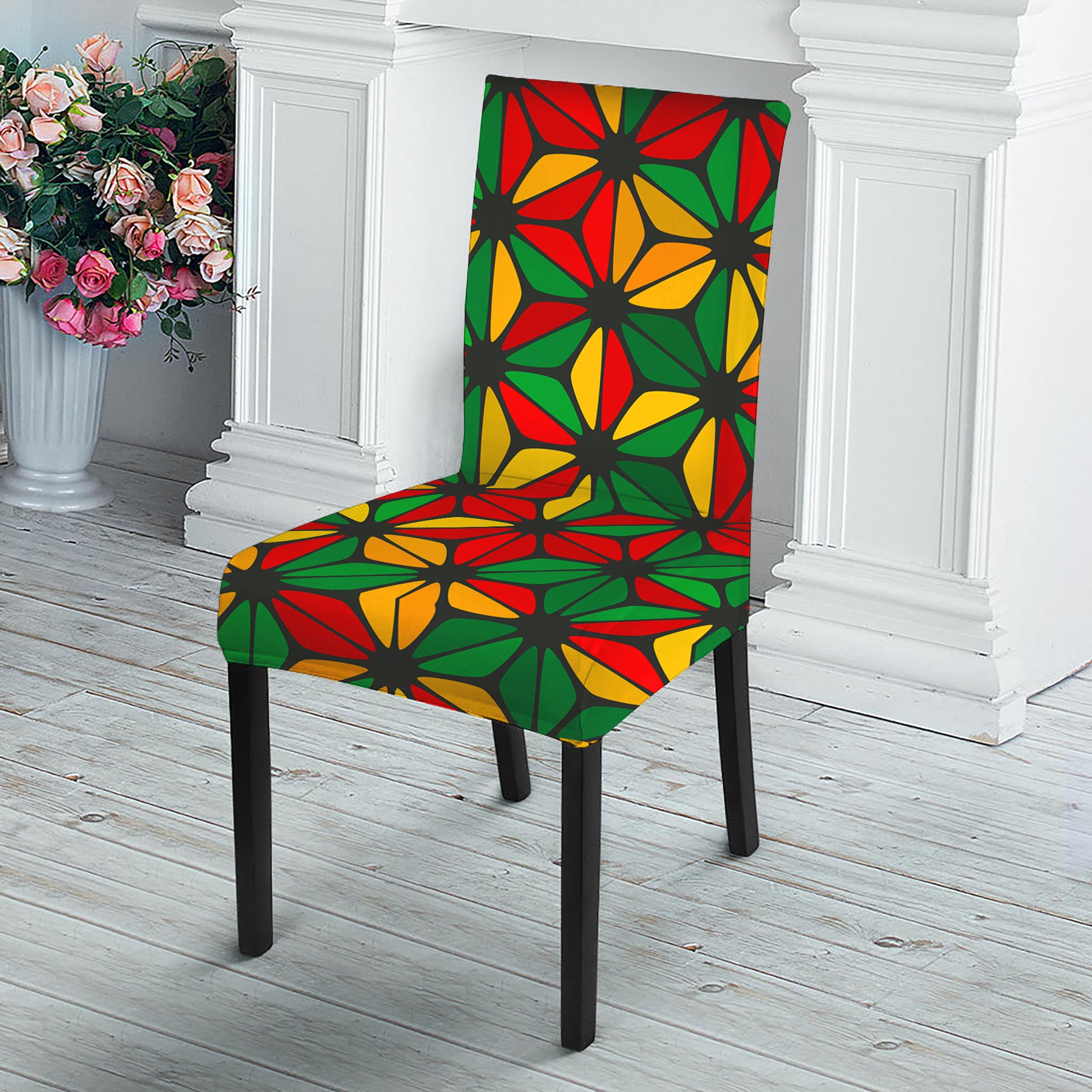 Geometric Reggae Pattern Print Dining Chair Slipcover