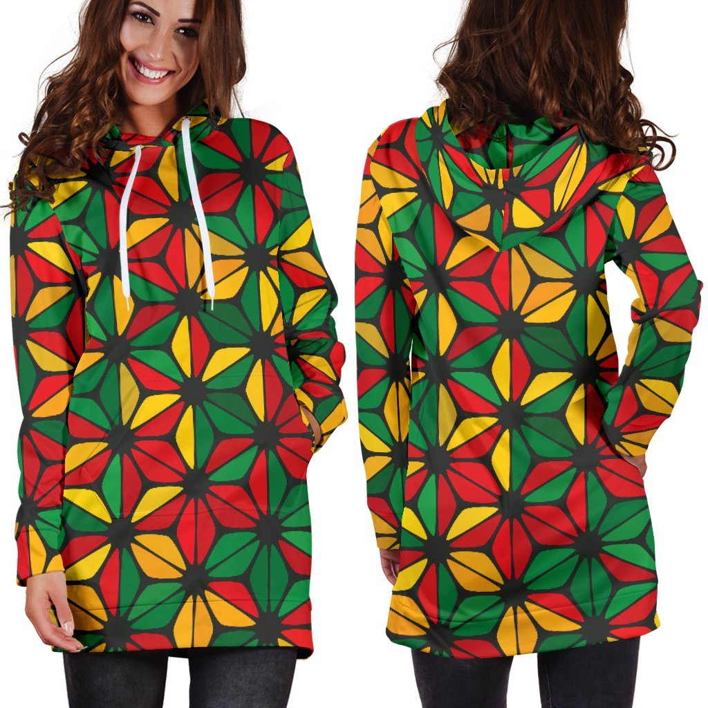 Geometric Reggae Pattern Print Hoodie Dress GearFrost