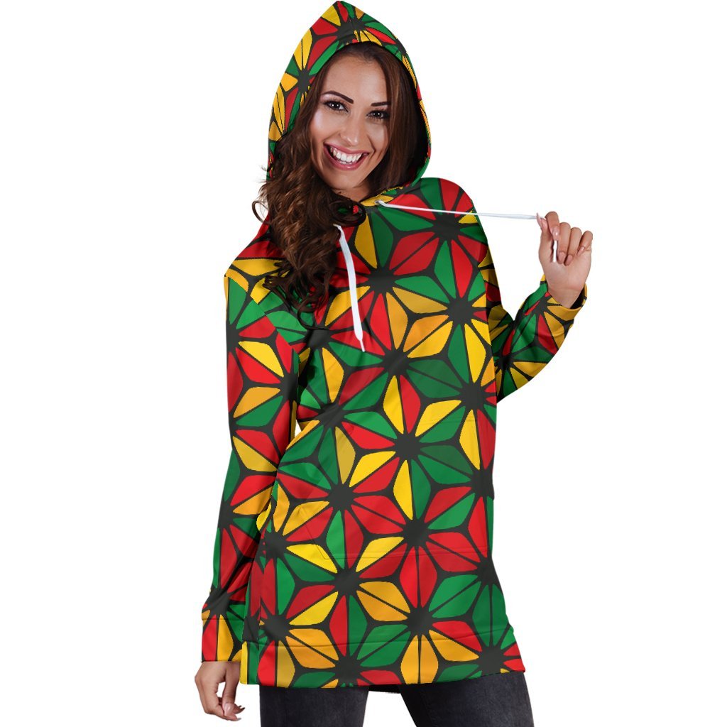 Geometric Reggae Pattern Print Hoodie Dress GearFrost