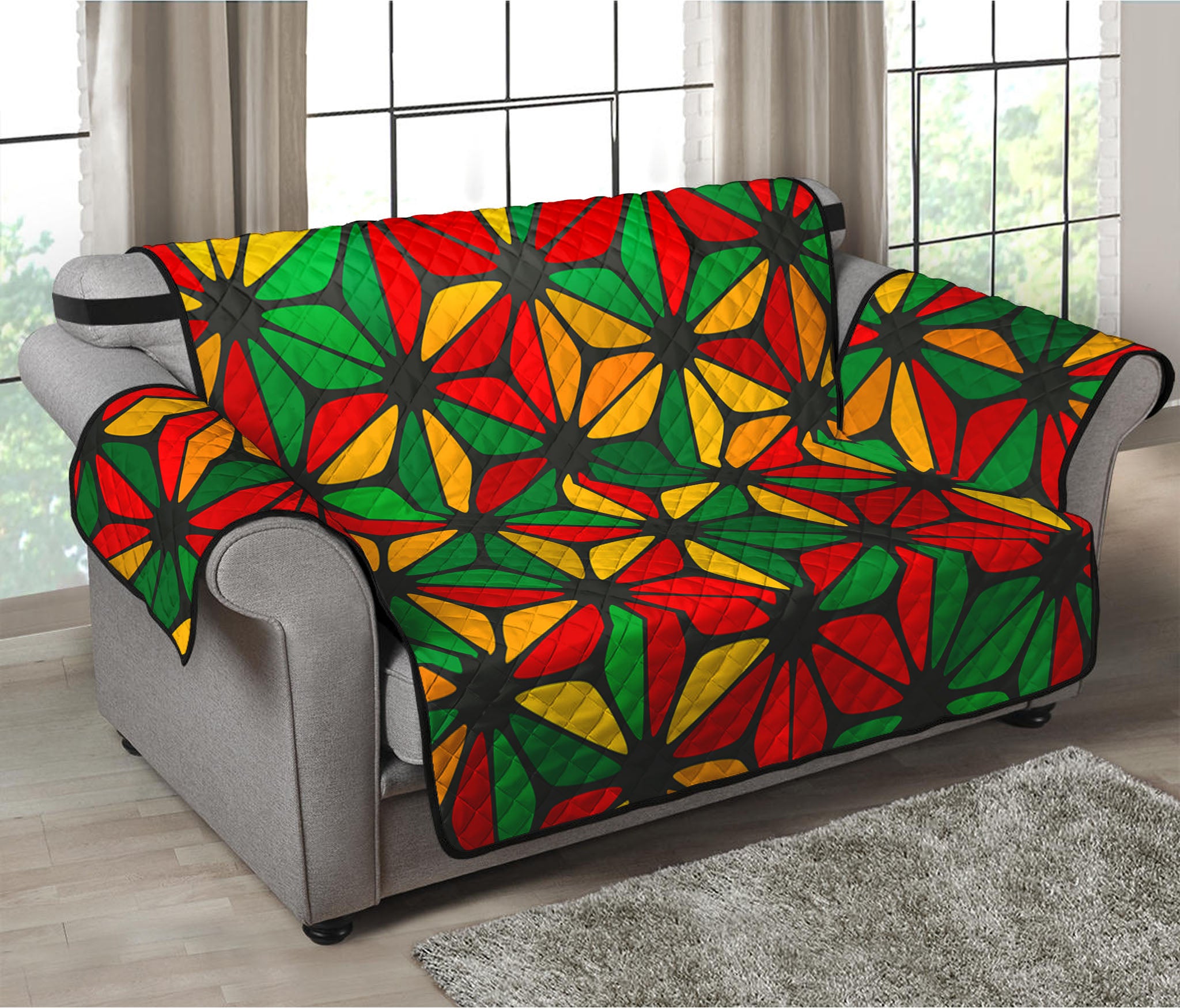 Geometric Reggae Pattern Print Loveseat Protector