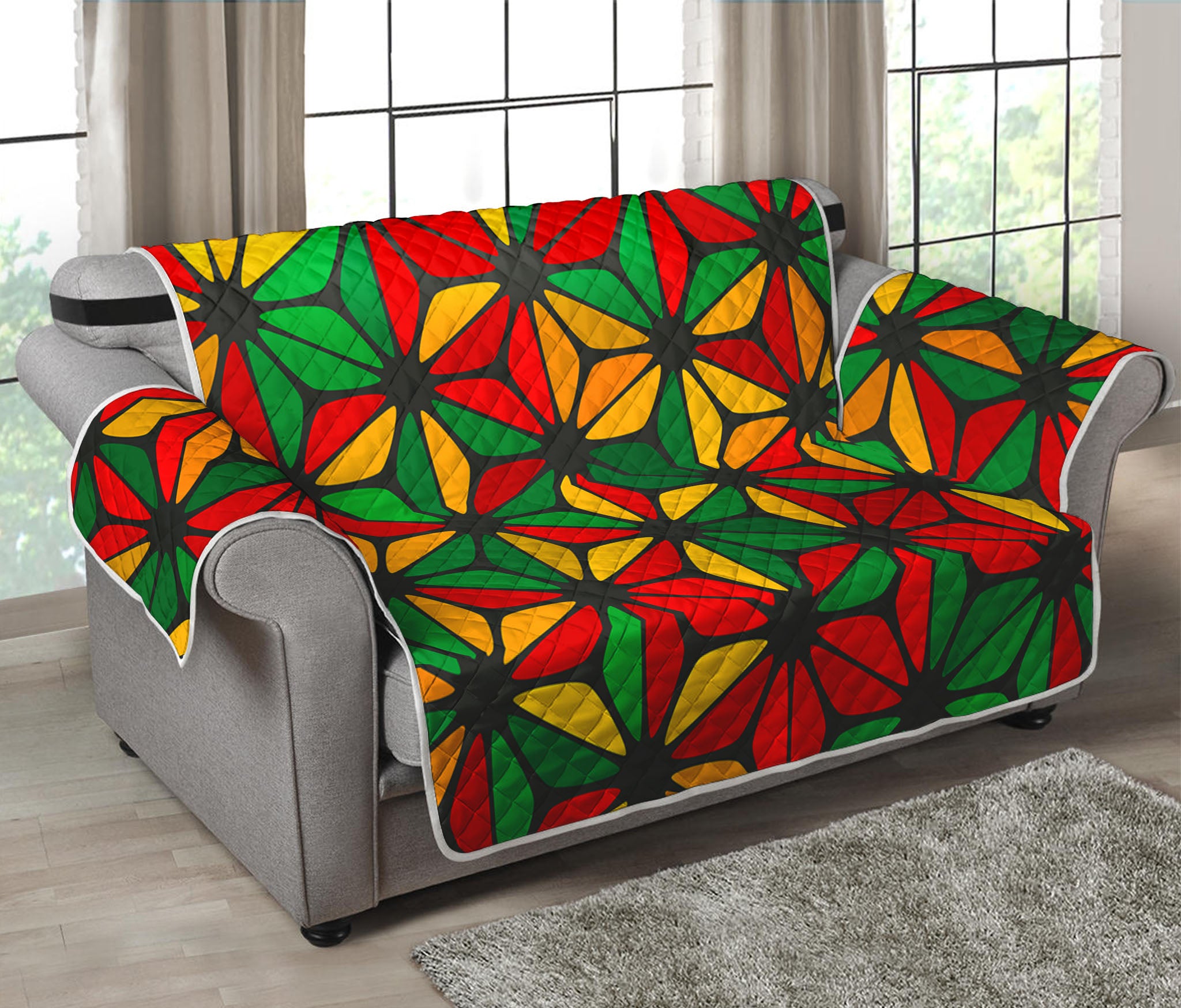 Geometric Reggae Pattern Print Loveseat Protector