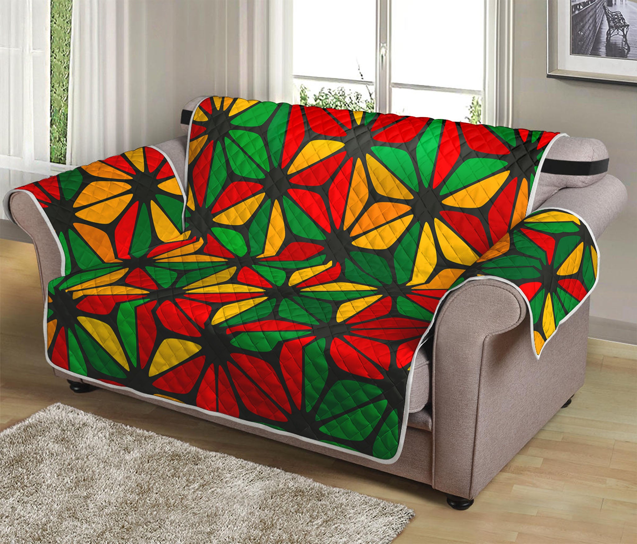 Geometric Reggae Pattern Print Loveseat Protector