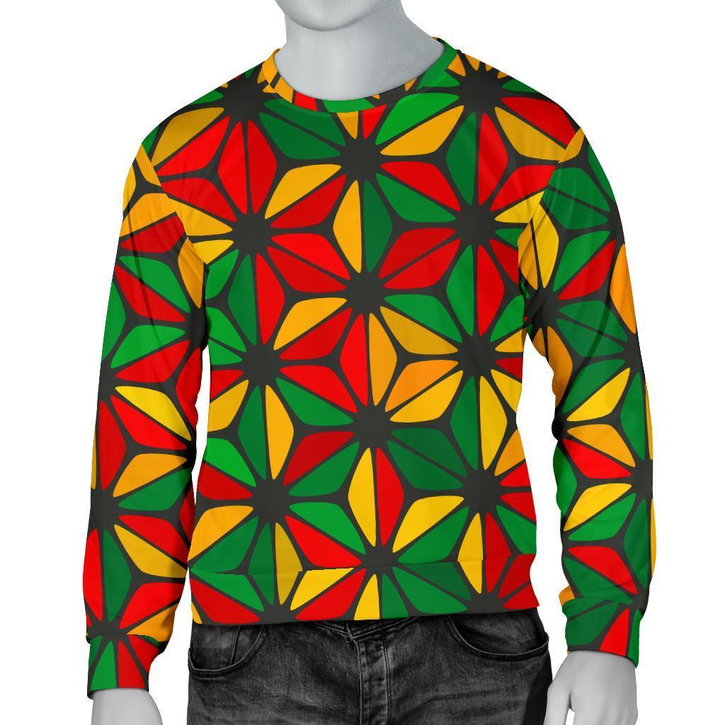 Geometric Reggae Pattern Print Men's Crewneck Sweatshirt GearFrost