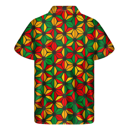 Geometric Reggae Pattern Print Men's Short Sleeve Shirt