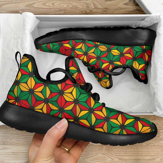 Geometric Reggae Pattern Print Mesh Knit Shoes GearFrost