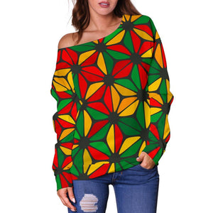 Geometric Reggae Pattern Print Off Shoulder Sweatshirt GearFrost